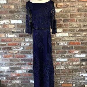 BRIANNA Women's Navy Lace 3/4 Long Sleeve Formal Maxi Dress 14W